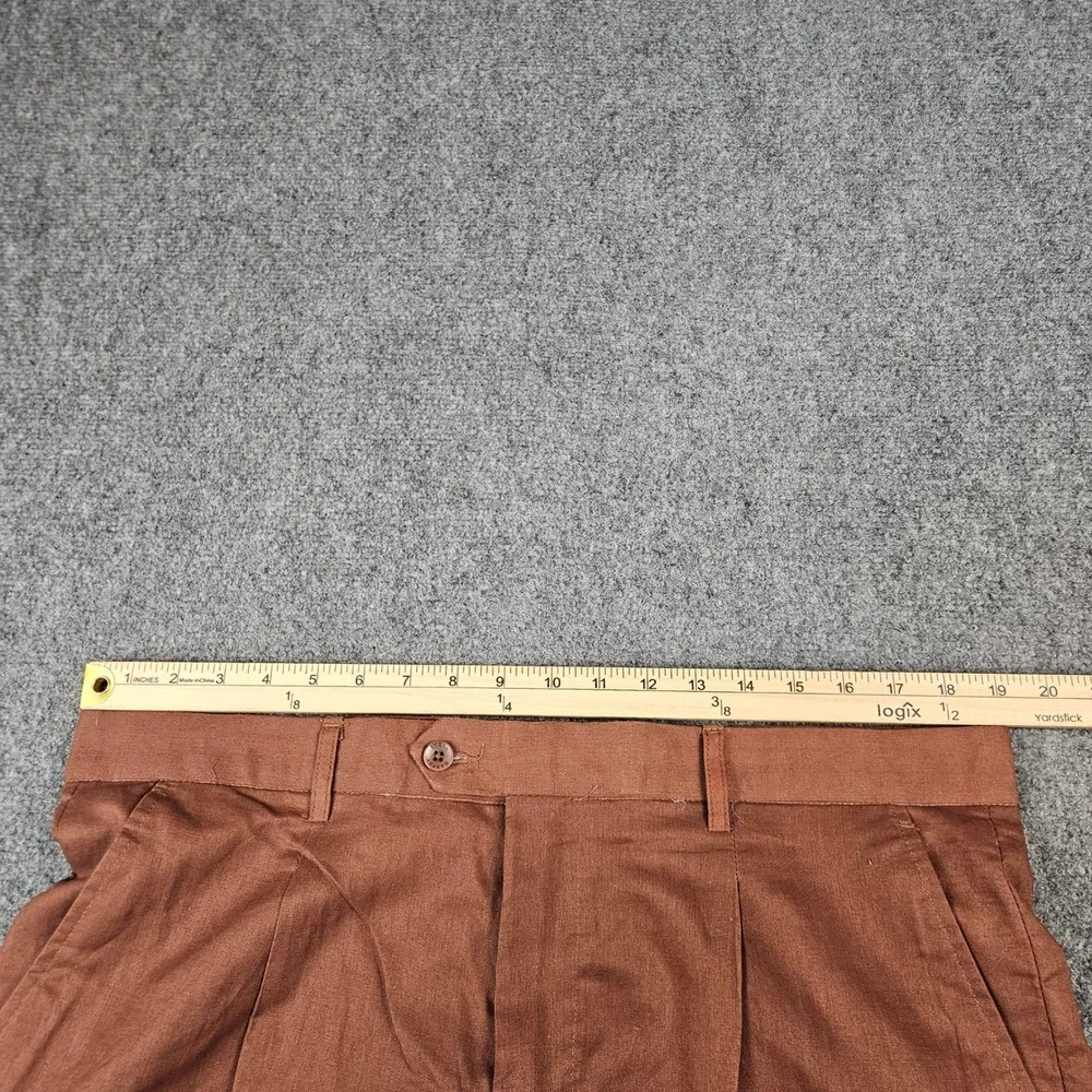 Steve Harvey Celebrity Edition Men Brown Linen Cotton Pleated Dress Pants 38x30